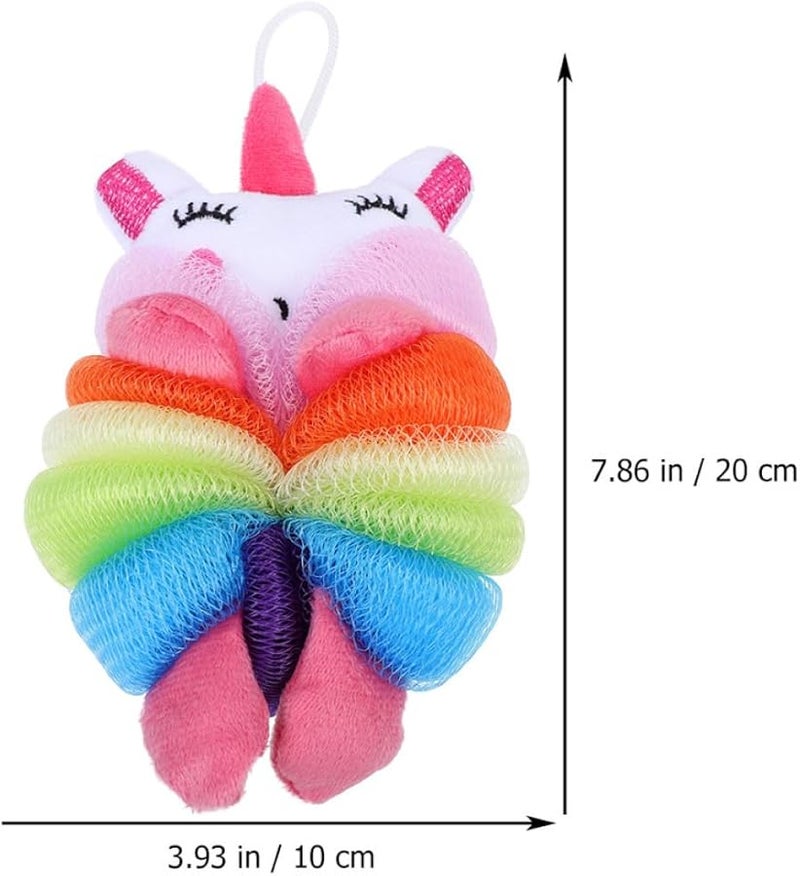 GANAZONO 2 Pack Soft Cartoon Bath Sponge Loofah Body Exfoliating Scrubber Blue Unicorn Pink - Image 2